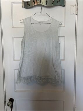 Coldwater Creek Lace Overlay Sleeveless Top in White Size L